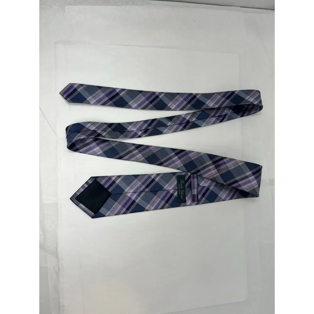 Pronto Uomo Purple Twill Silk Tie Classic Plaid Mens‎ Necktie